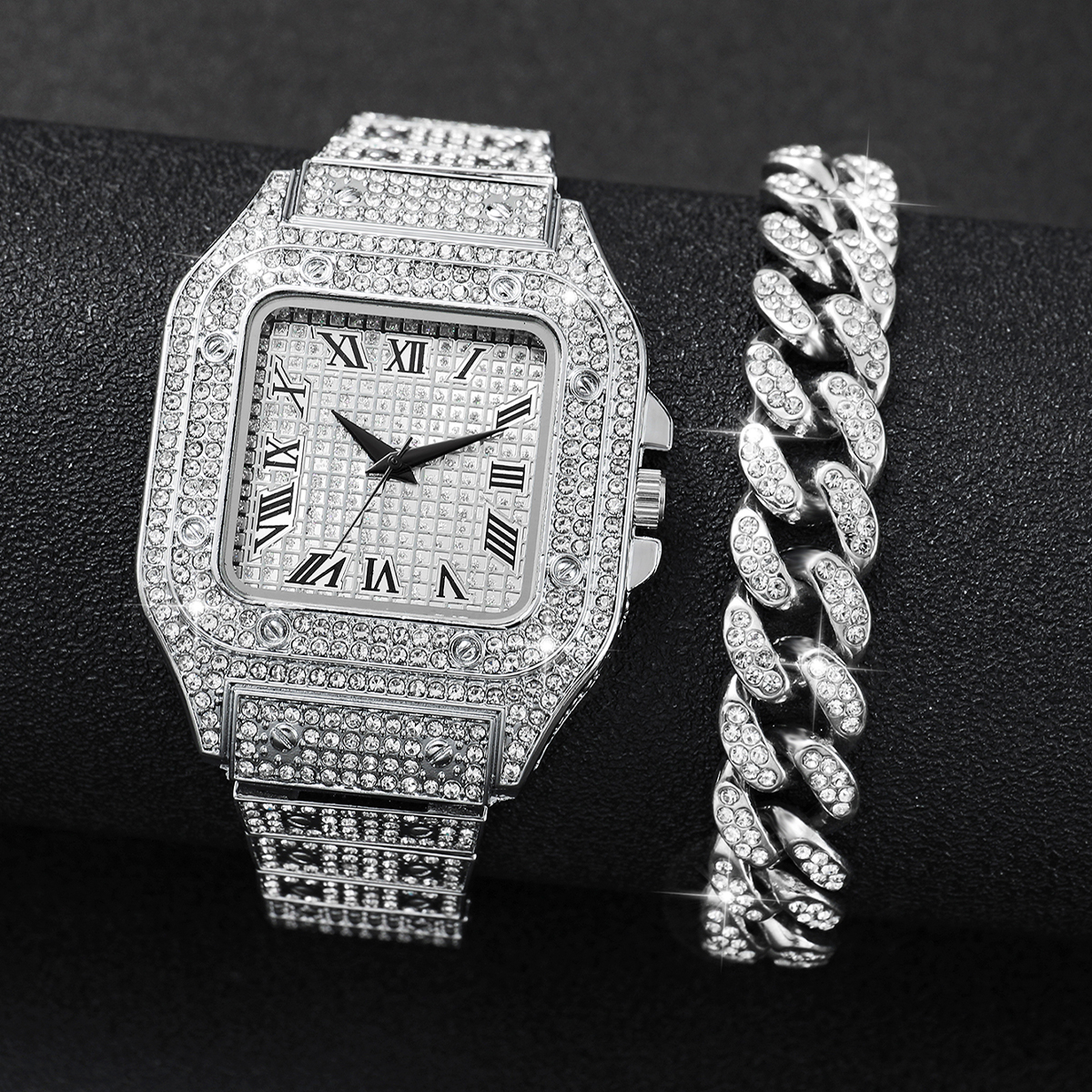 Jewelry Like Watches - 2PCS Iced Out Square Watch &