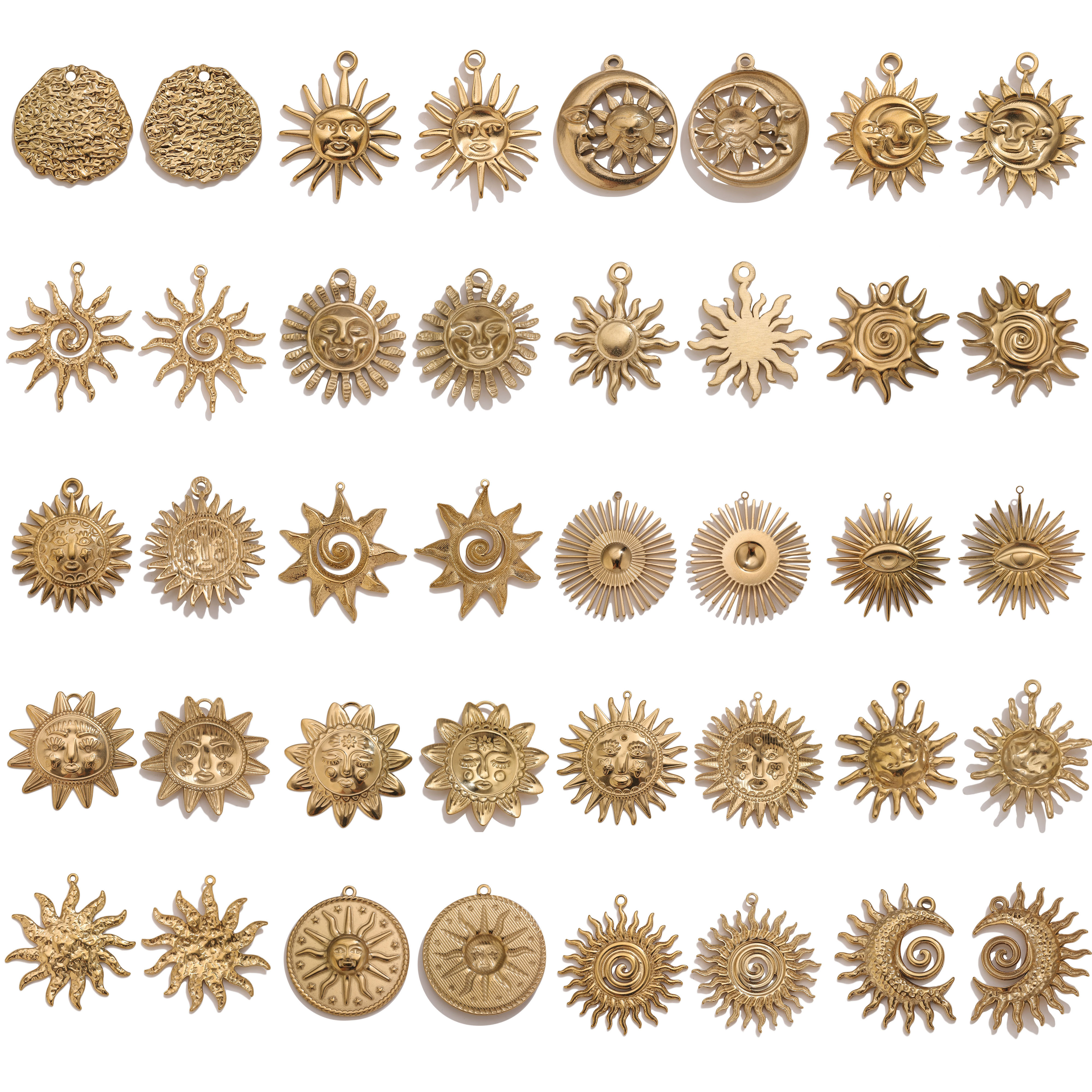 Moon Star Earrings - 5pcs PVD Gold Charms Stainless Steel