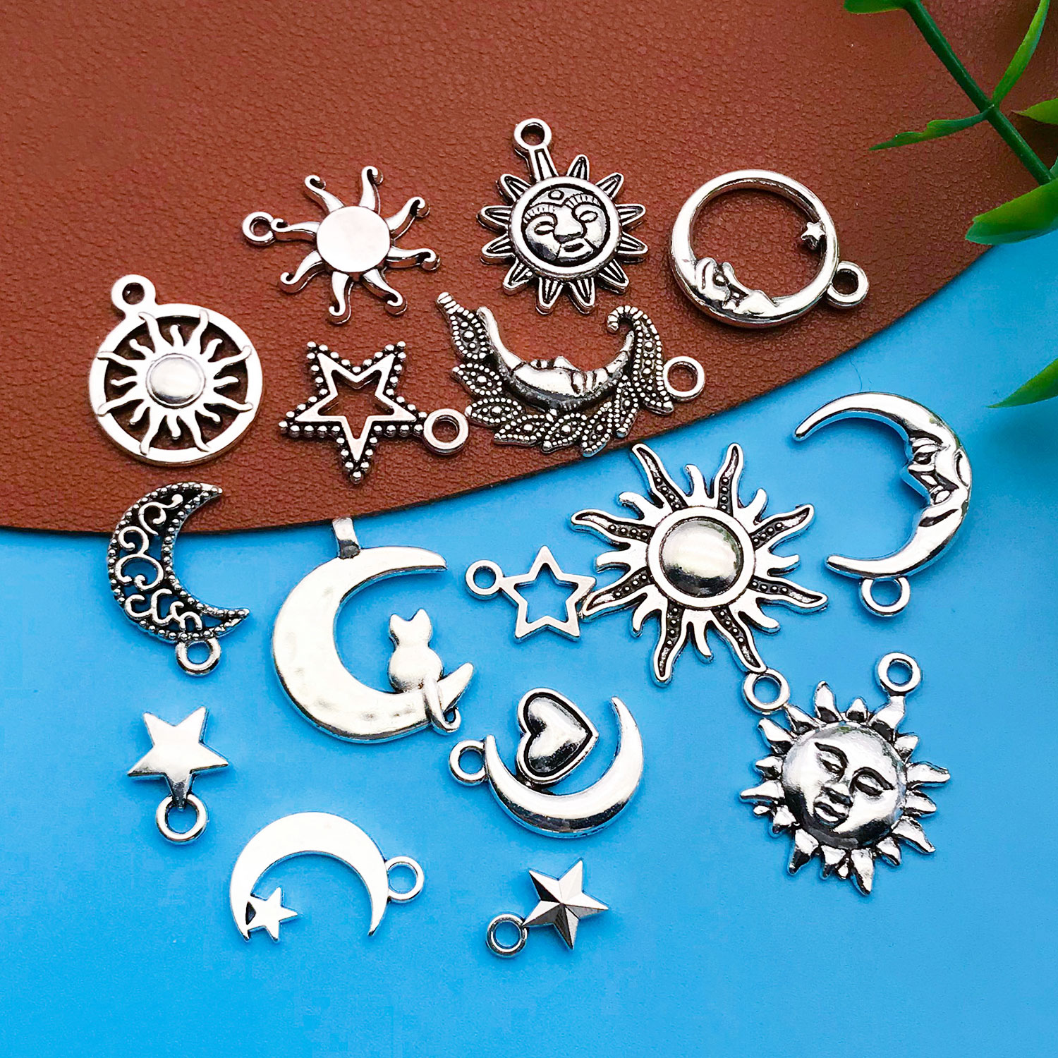 Moon Star Earrings - 16pcs Alloy Silverly Sun Star Moon