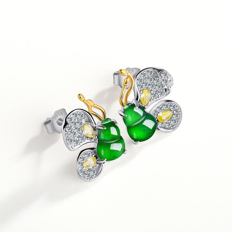 Jewelry & Watches Ltd - Green Burmese Jadeite Butterfly Earrings Designer