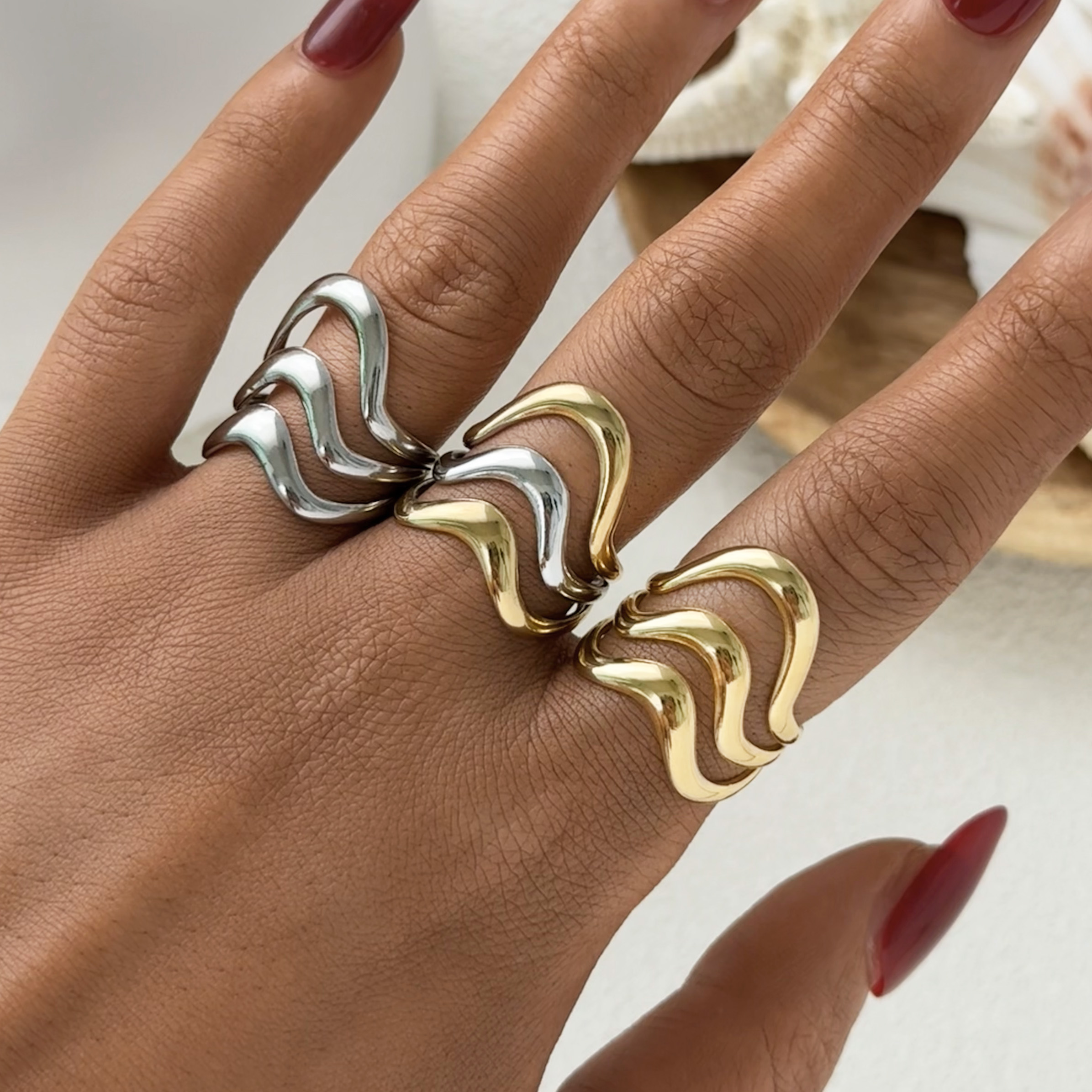 Minimalist Linear Two Tone Geo - Minimalist Ring Stackable 评论和价格