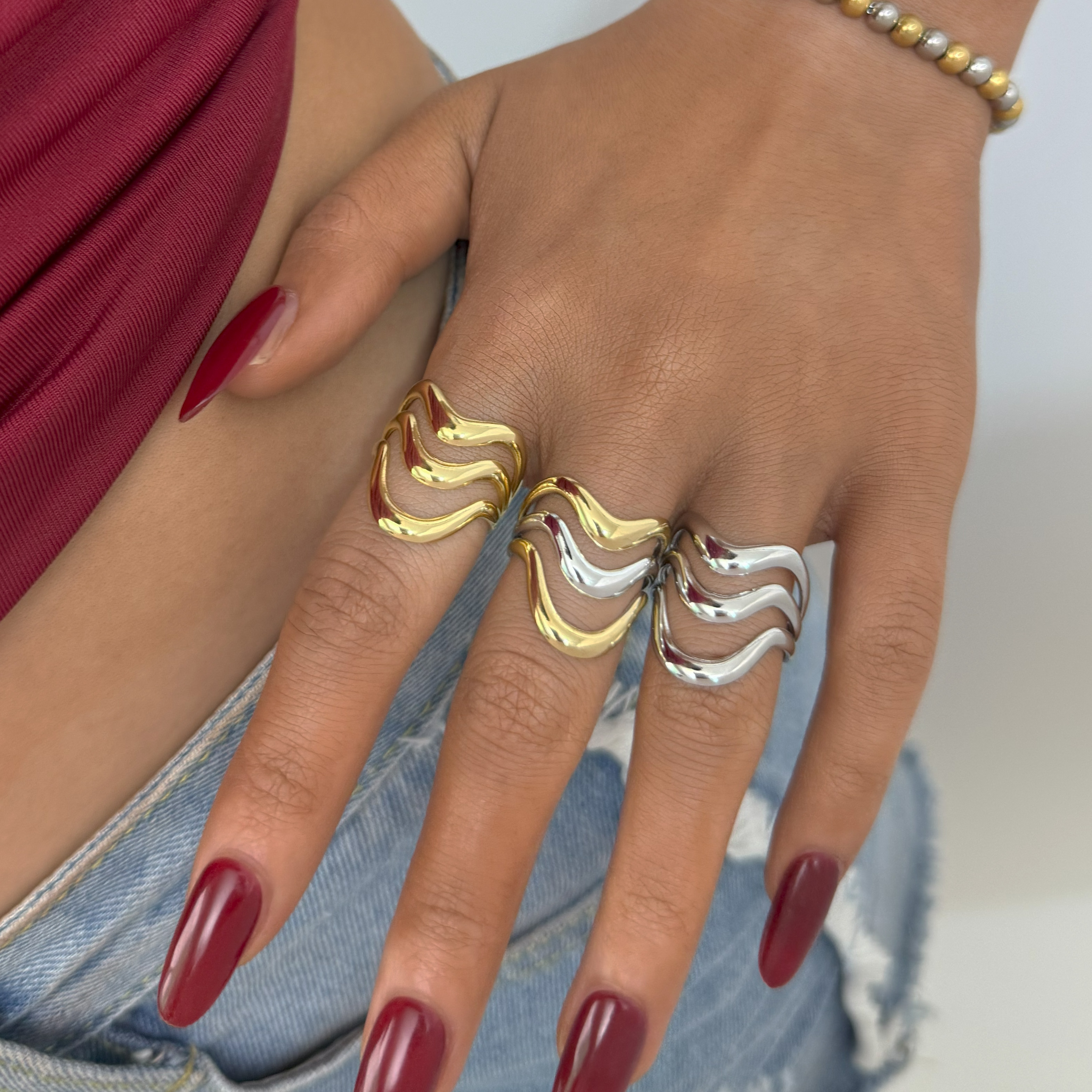 Minimalist Linear Two Tone Geo - Minimalist Ring Stackable 评论和价格