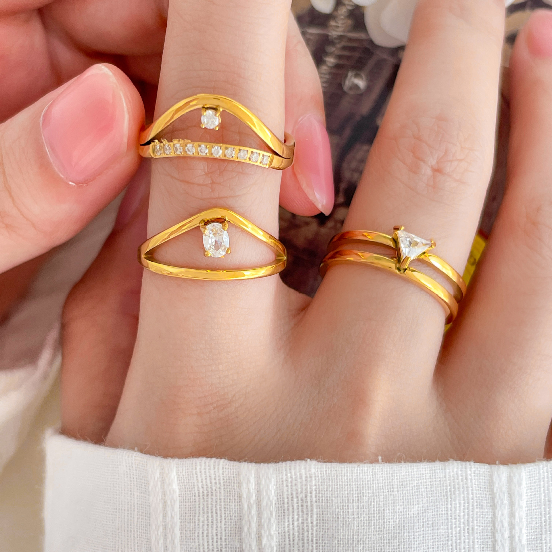 Waterproof 18K Gold Plated Sta - Minimalist Ring Stackable 评论和价格