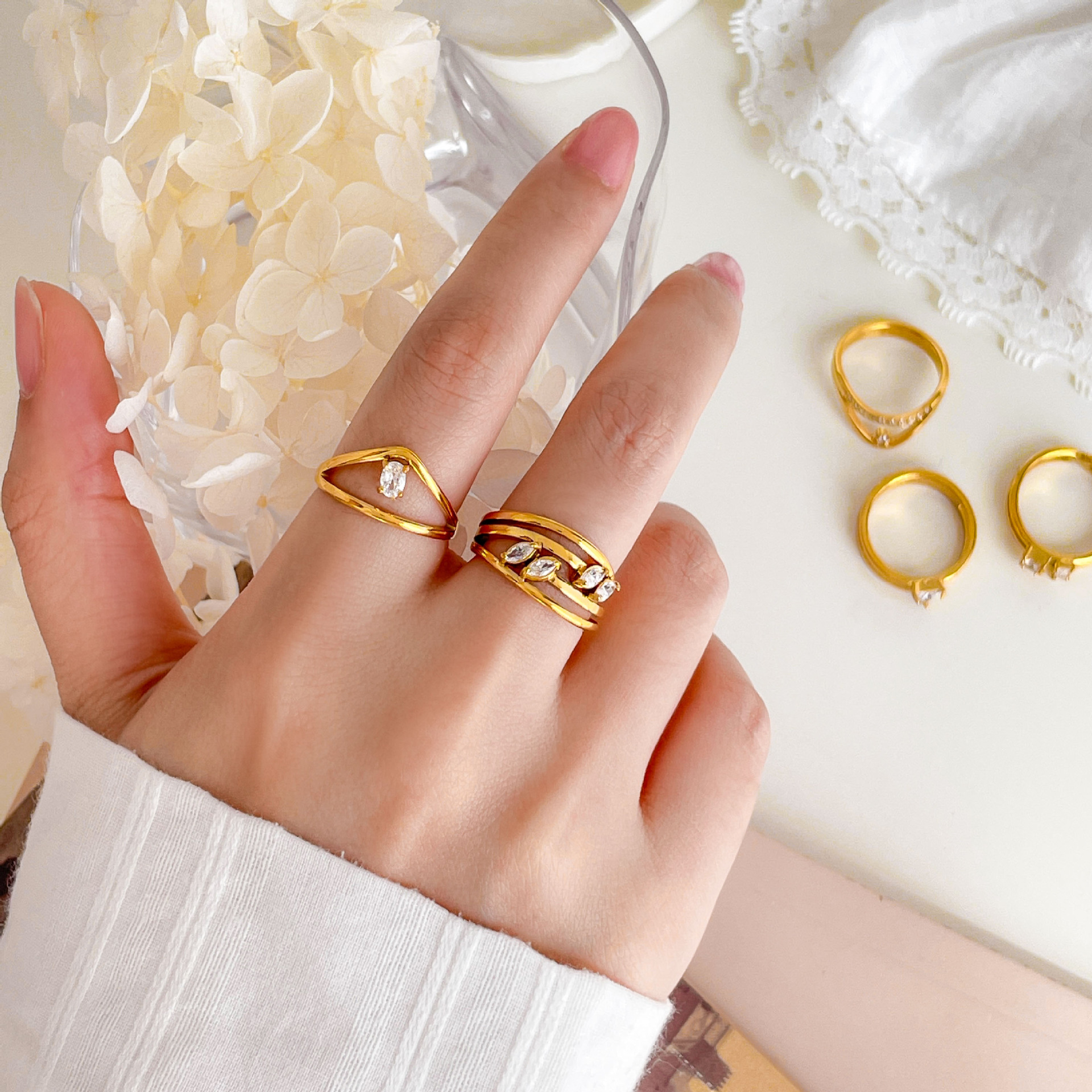 Waterproof 18K Gold Plated Sta - Minimalist Ring Stackable 评论和价格