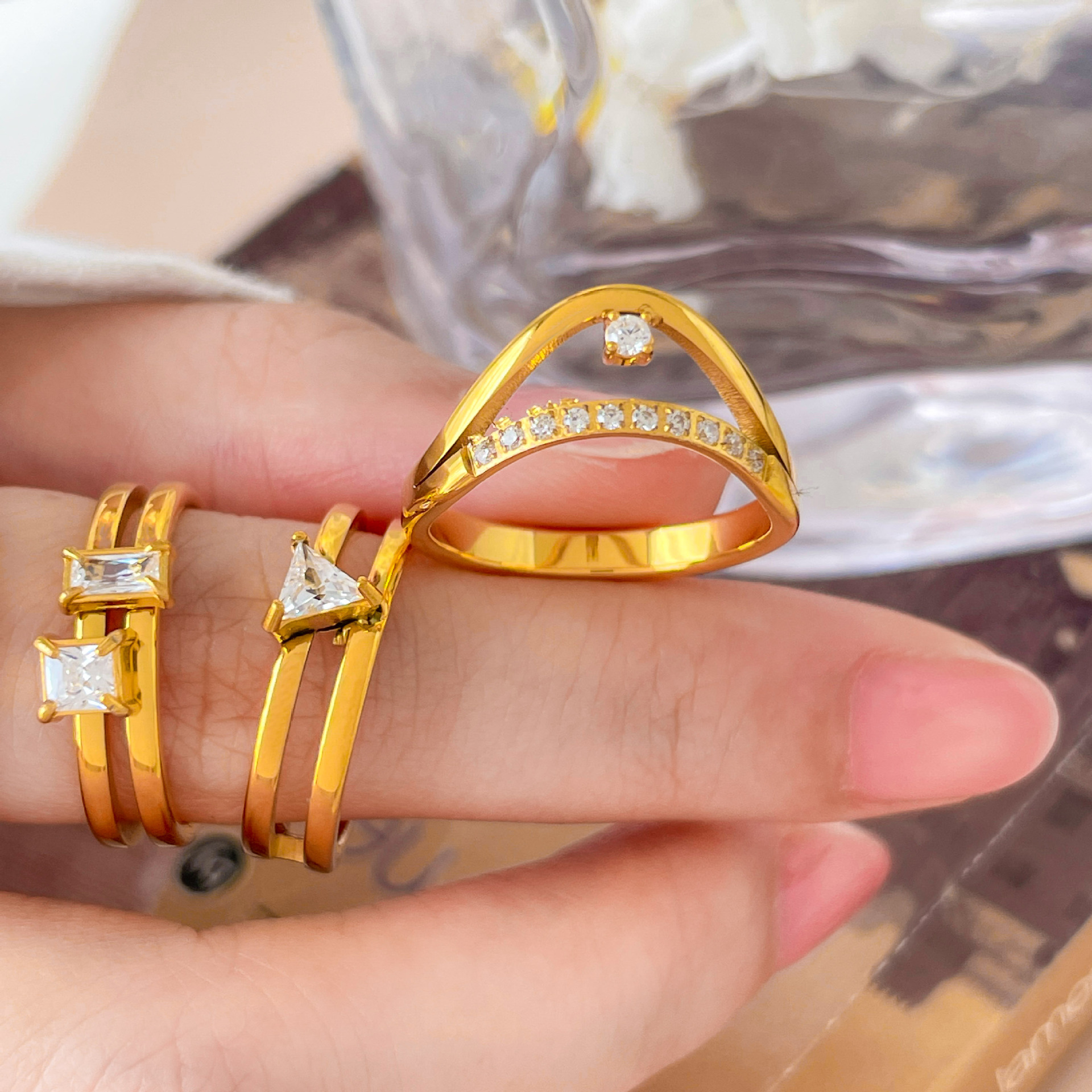 Waterproof 18K Gold Plated Sta - Minimalist Ring Stackable 评论和价格