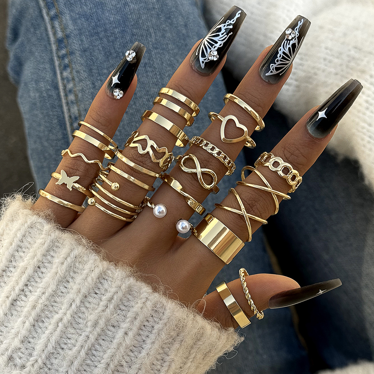 Butterfly Figure 8 Ring Set 14 - Minimalist Ring Stackable 评论和价格