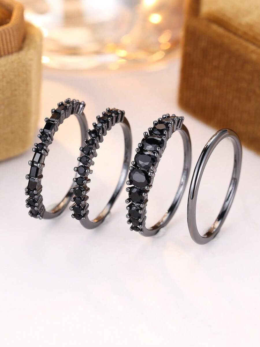 4pcs Set, Minimalist Black Syn - Minimalist Ring Stackable 评论和价格