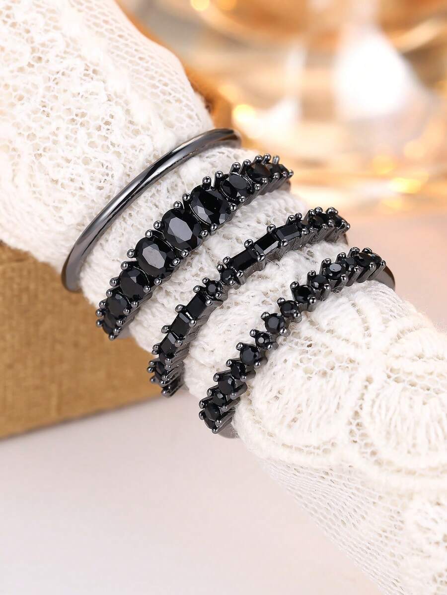 4pcs Set, Minimalist Black Syn - Minimalist Ring Stackable 评论和价格