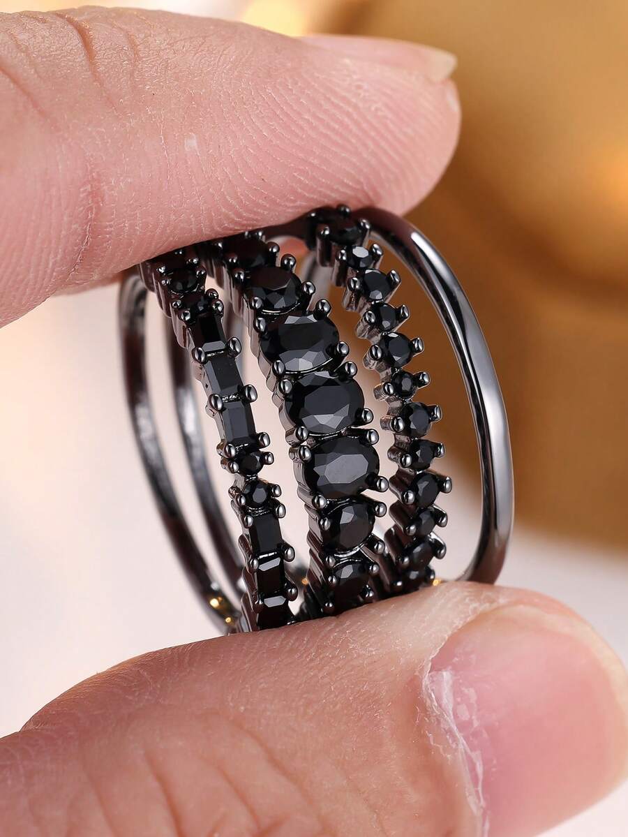 4pcs Set, Minimalist Black Syn - Minimalist Ring Stackable 评论和价格